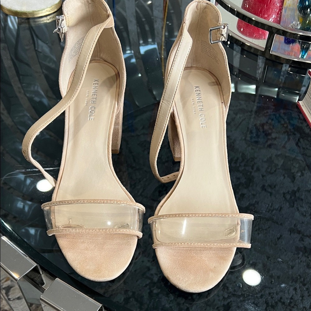 Kenneth Cole Nude Heeled Sandals with Clear Strap